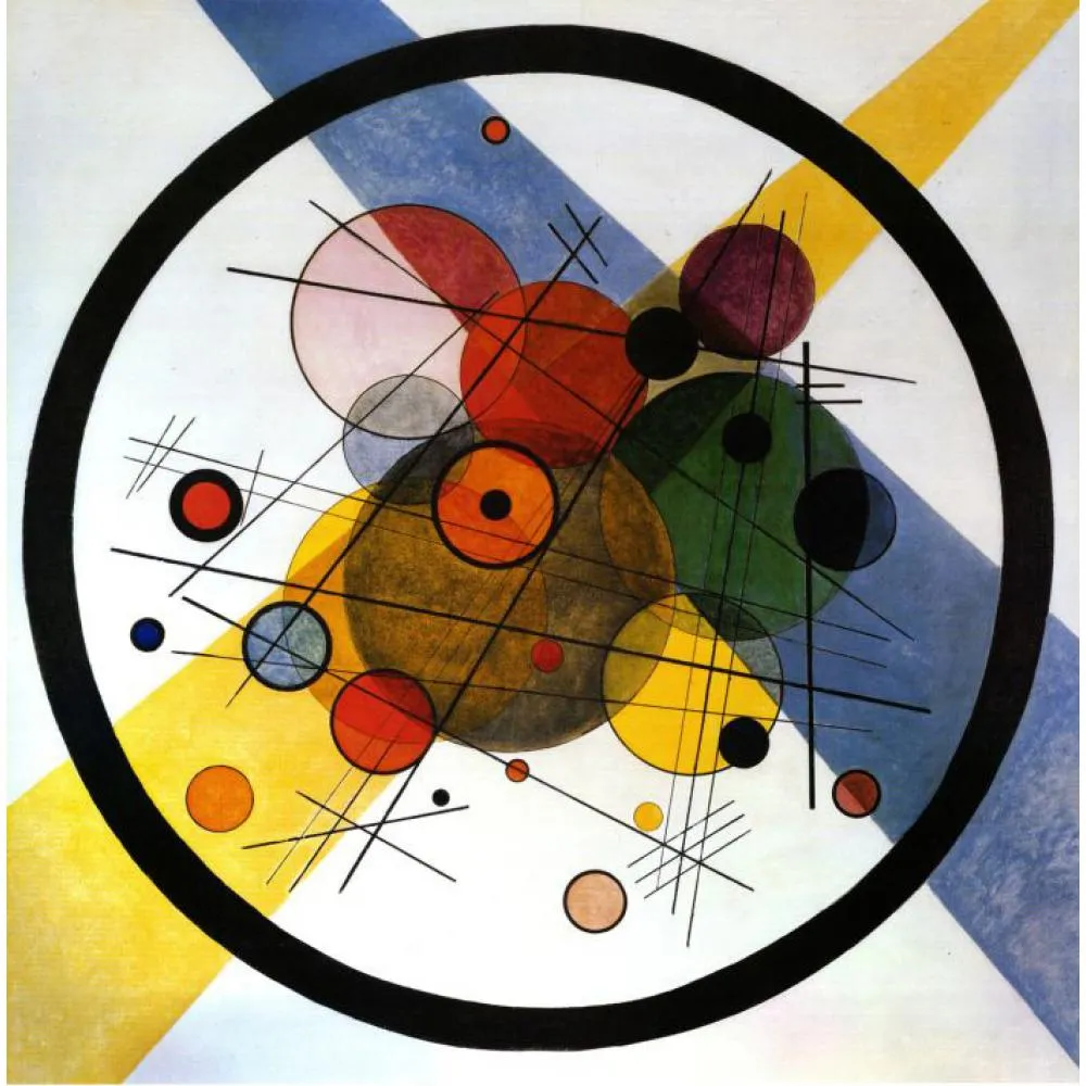 Handgeschilderde muurfoto Wassily Kandinsky Oil Paintings Cirkels in Circle Modern Canvas Art voor kantoorzaal Wall Hall Decor