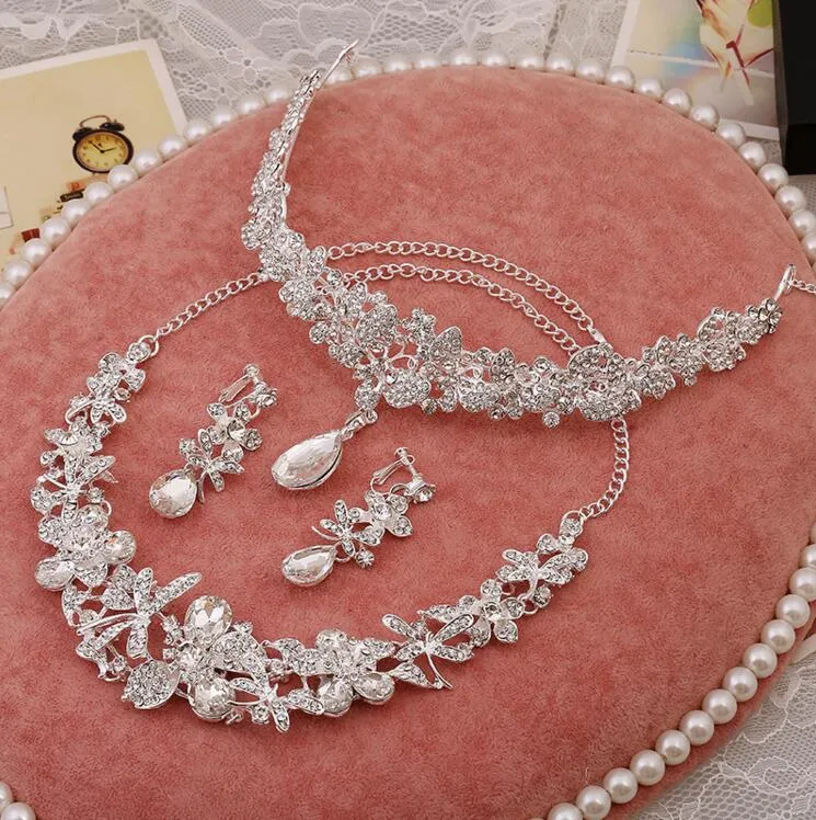 Wysokiej Jakości 3 Sztuk Gorąca Sprzedaż Ślubna Bridal Korona Naszyjnik Kolczyk Party Biżuteria Bridal Jewelry