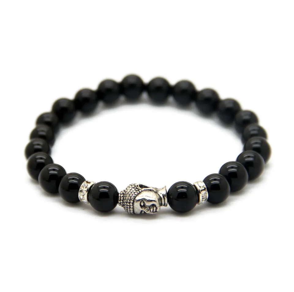 Einzelhandel Herren Perlen Buddha Armband Türkis Schwarz Onyx Rot Drachenadern Achat Tigerauge Halbedelstein Jewerly323Z