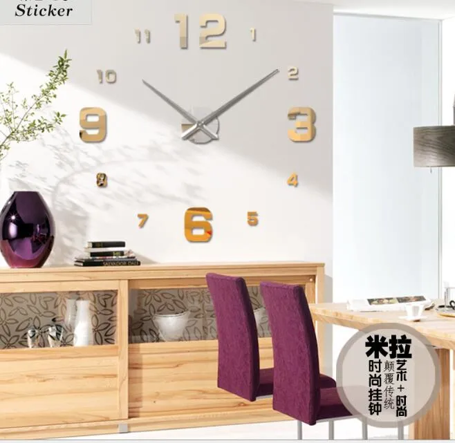 Simple Design Mirror Number Sticker Wall Clock Wall Art DIY Wall Clocks Arcylic 3D Quartz Clock Watch DIY Home Decor