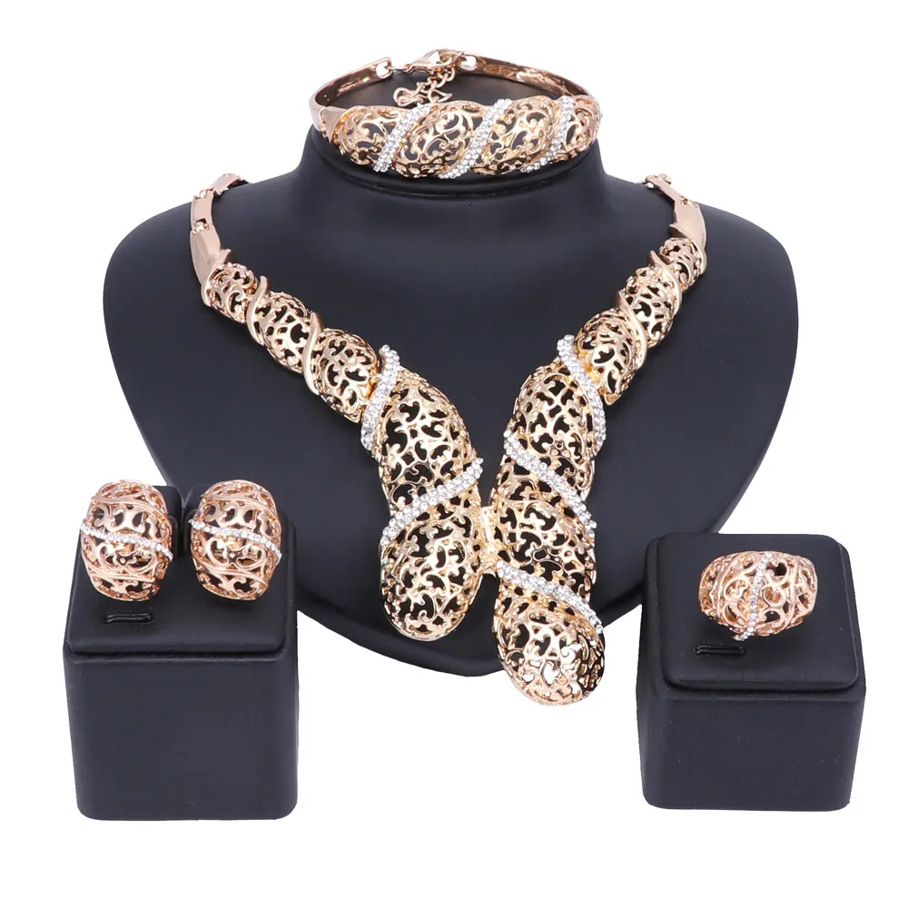 Statement India style Necklace Sets Bridal Wedding Party Necklace Hollow Type Golden Plated Crystal Jewelry Sets Bohemia Charm