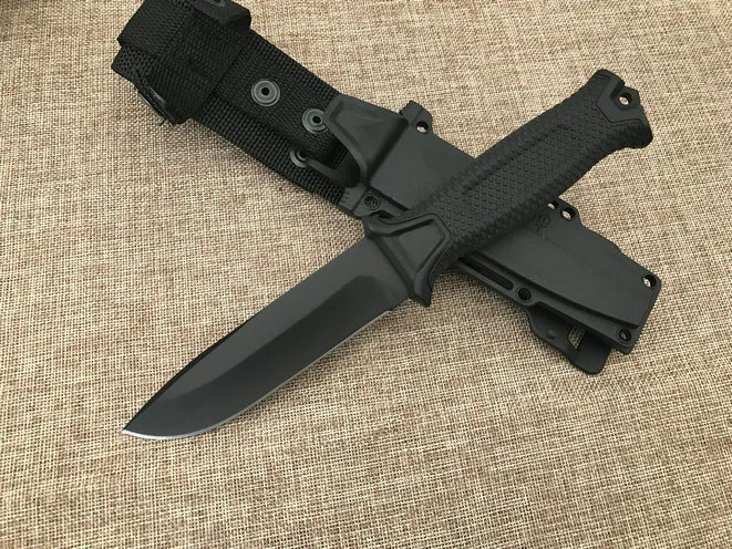 GB G1500 Survival Coltello dritto 12C27 Lama Drop Point rivestita in titanio nero Campeggio esterno Escursionismo Caccia Coltelli tattici con Kydex