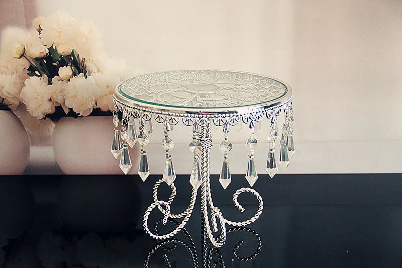 Top Grade Crystal Cake Stand z Silver Color Stand / Centerpiece