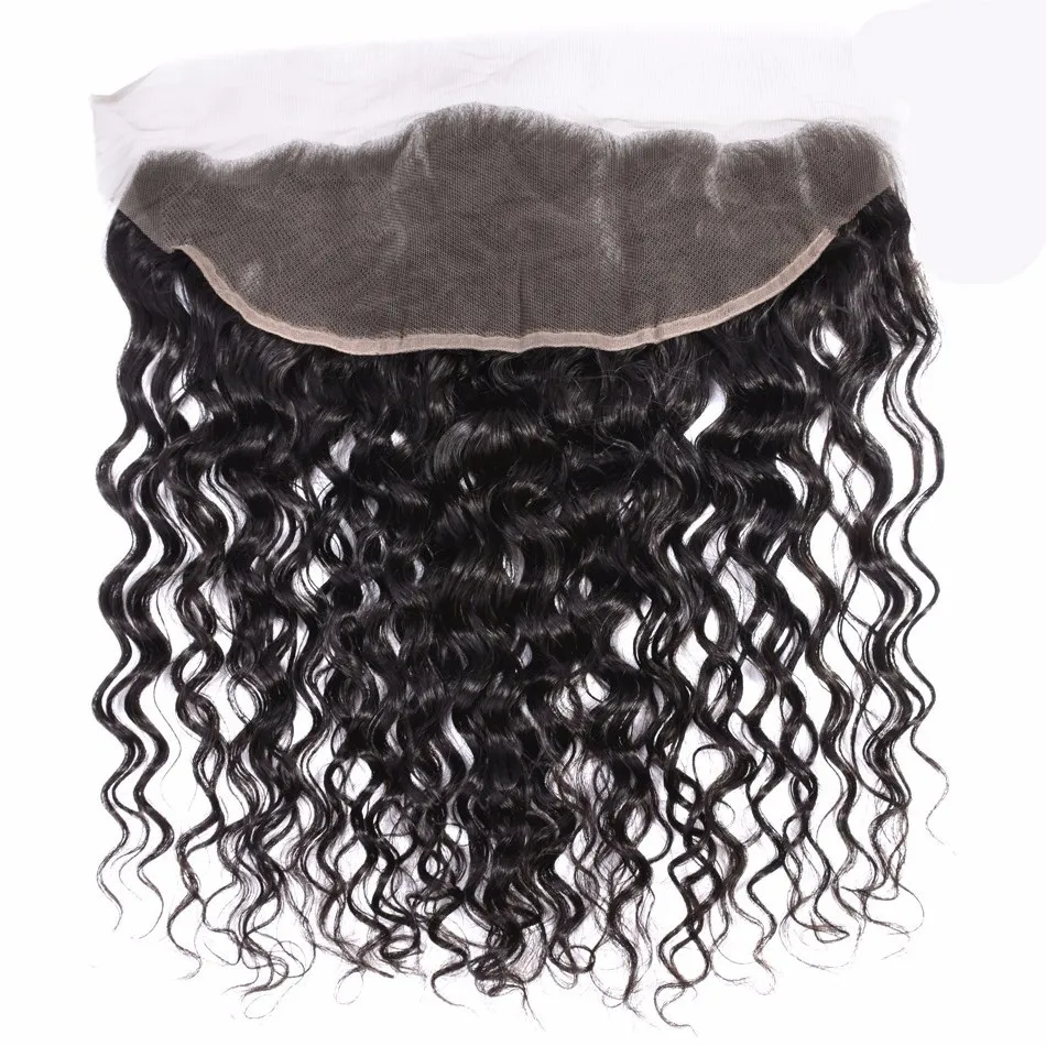 13x4 peruanischer Wasserwellen-Spitzenfrontverschluss mit Bündeln, 8A reines Haar, nass und gewellt, mit Spitzenfrontal, 100 % Echthaar-Webart-Erweiterungen