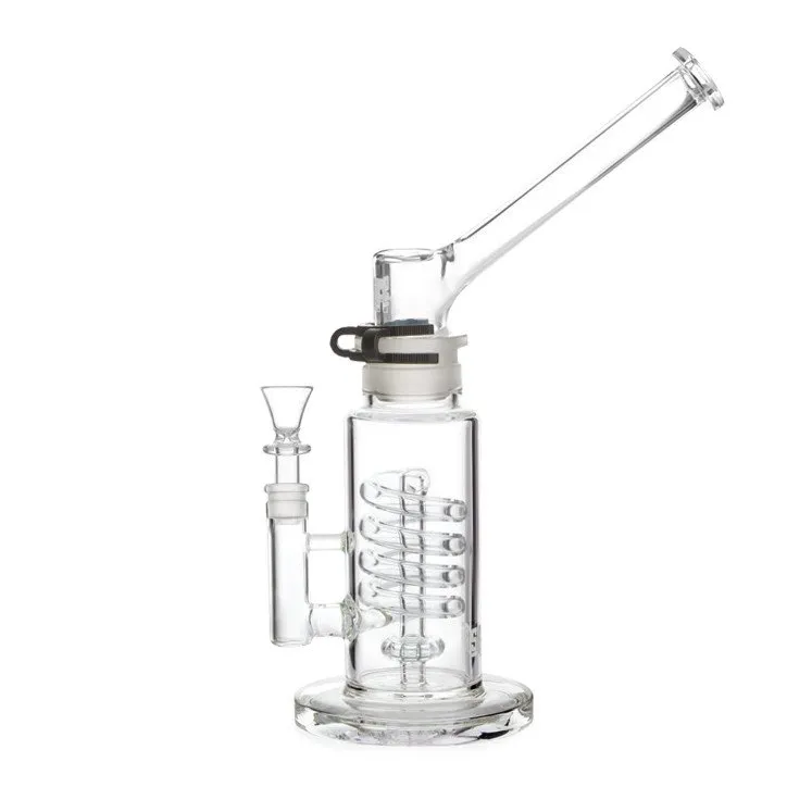 Nueva colección de bongs de vidrio, cachimbas con cabezal de ducha Helix Coil perc y boquilla extraíble, tubería de agua con junta de 14 mm