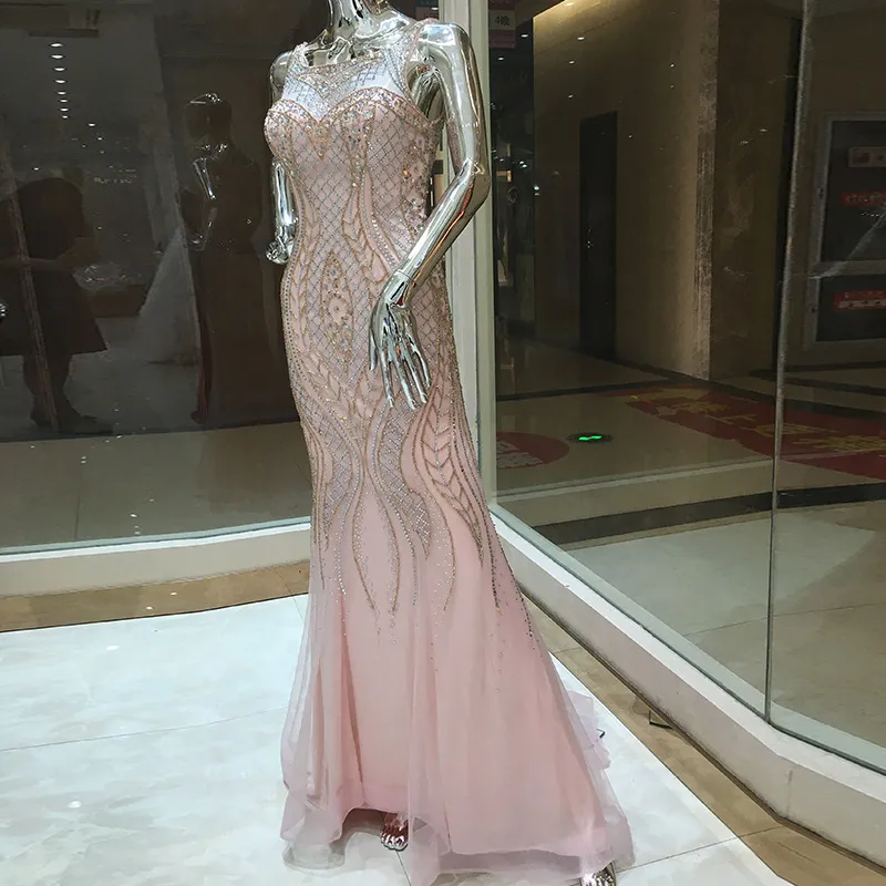 Imagem real Dubai Rode De Soiree Illusion Longos Vestidos de Noite 2019 Novo Luxo Cristal Frisado Sereia Vestido de Baile Real Po para Wom7560929