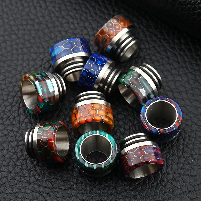 Snake Skin Grid Pattern 810 Thread Epoxy Resin Stainless Steel Drip Tips Wave Wide Bore SS Mouthpiece for TFV8 Prince Tank DHL