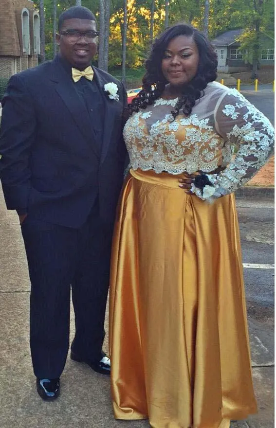 Plus la taille deux pièces robes de bal sud-africain dentelle manches longues veste et jaune chérie robes de soirée femmes formelles robes de soirée