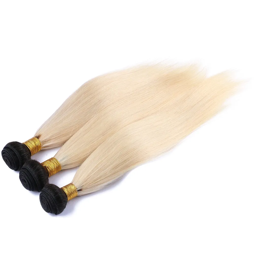 1B613 Blond ombre ludzkie włosy wątwa Peruwiańskie Virgin Hair Bundles MAKUS SILKY proste ciemne korzenie blond ombre ludzkie włosy Ext6000533