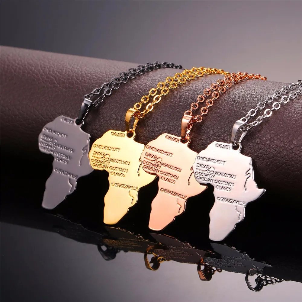 Collar de aleación U7 Hiphop, cadena colgante de Color dorado, mapa africano, regalo para hombres/mujeres, joyería etíope de moda