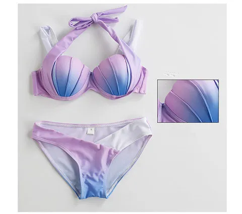 2017 sommar sexig gradient färg simma slitage bikini snäckskal form beachwear sjöjungfru baddräkt polyester låg midja kvinnor badning baddräkt