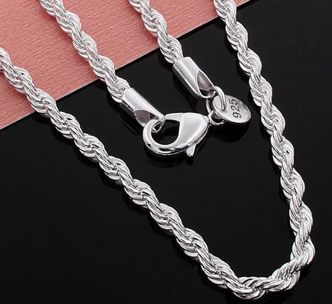 2mm repkedja halsband, grossistpartier mode smycken 925 stämplade silverpläterade smycken halsband g203