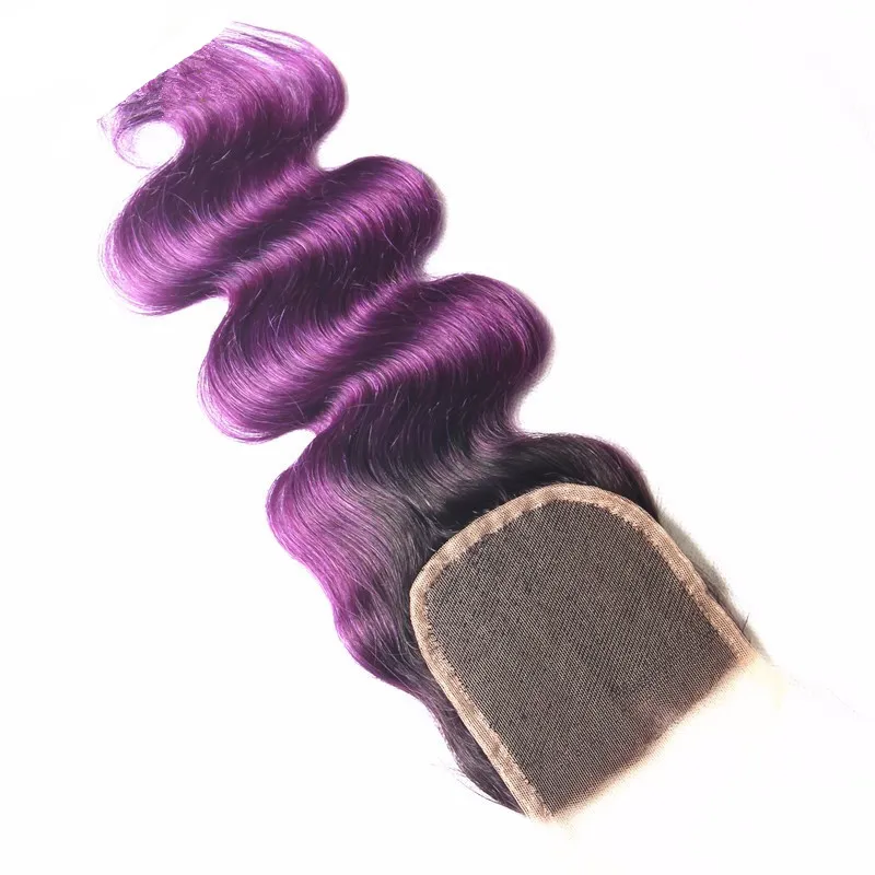 8A Malaysian Purple Ombre Lace Closure With Bundles Two Tone 1b Purple Human Hair With Closure Cosplay Purple Dark Roots Bundles8320194