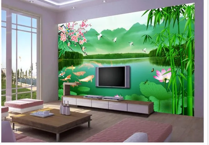 Nio fiskfigur kinesisk vardagsrum tv -väggdekoration målning väggmålning 3d tapet 3D väggpapper för TV -bakgrund