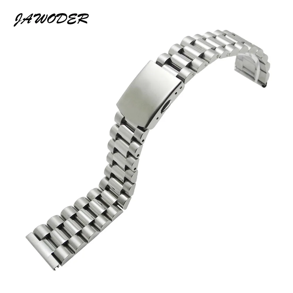 jawoder watchband 16 18 20 22mm 순수한 솔리드 스테인레스 스틸 연마 + 브러시 시계 밴드 스트랩 배치 버클 팔찌