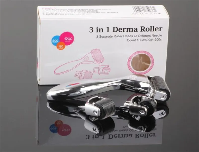 3-in-1 Titanium Derma roller Kit 180 600 1200 needle replaceable Microneedle Roller suitable for Body Face eye Beauty therapy tool TM-DR005