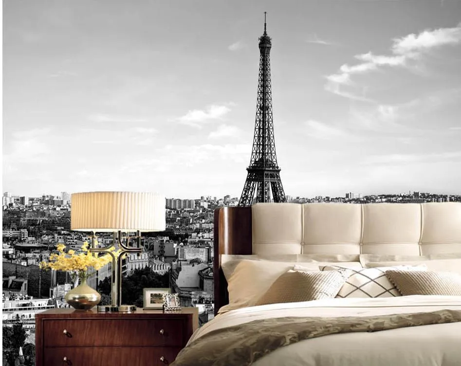 Popular estética moderna ciudad francesa Torre Eiffel blanco y pared blanca paisaje