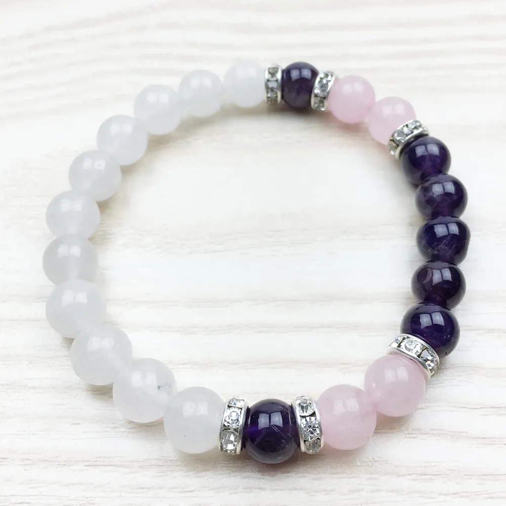 SN1029 Fashion Healing Amethyst Armband Wrist Mala Yoga Gift for Girls Natural Stone Jewelry Rose Quartz Snow Quartz Armband2801