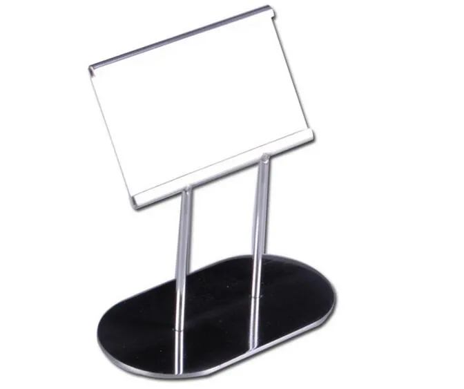 Hotel restaurant food name price list card label tag frame stand gold stainless steel label holder display rack tabletop