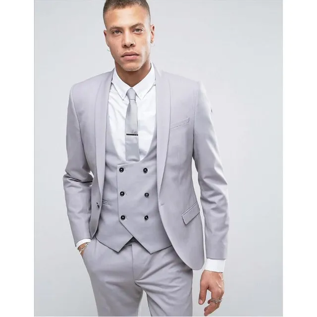 Latest Coat Pant Designs Grey Shawl Lapel Double Breasted Men Suit ...