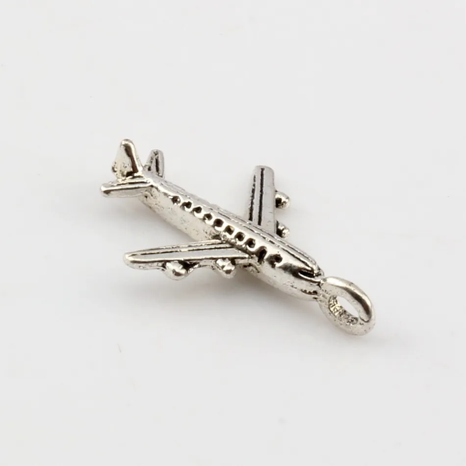 MIC 500 Stück antike silberne Zinklegierung 3D-Flugzeug-Charm-Anhänger DIY Schmuck 15,5 x 22,5 mm A-004