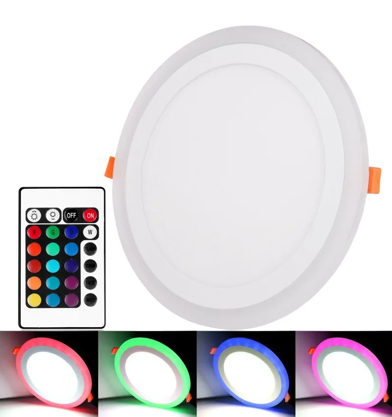 RGB LED Panel Light 100 265V Ceiling Lamp with 24 Keys Remote Control 6W 9W 18W 24W Square Surface Recessed Downlight for Parlor Shop White Warm