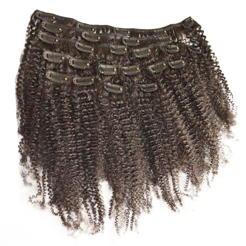 African American Clip In Human Hair Extensions Afro Kinky Clip In 8st 100g Naturlig Black Clip In Curly Hair Extensions