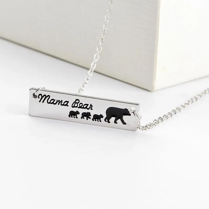 2020 Mama Bear Baby Bear Necklace Silver Bar Pendant Chains Mother and Daughter Love Fashion Jewelry for Women Kids