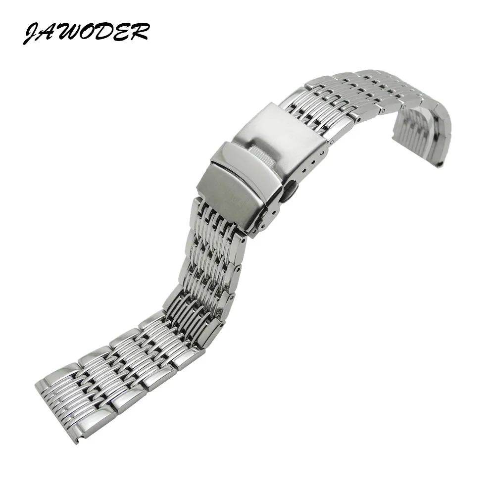 Jawoder Watch Band 20mm男性女性純粋なソリッドインターチャーのステンレス鋼の磨きウォッチストラップ展開バックルブレスレット