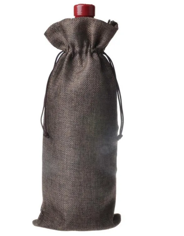 Sacs De Couverture De Bouteille De Vin De Jute De Noël De Champagne Couvre Une Bouteille De Cadeau Sac De Noce De Décoration De Vin Des Sacs De Verre Cordon Ornements NT