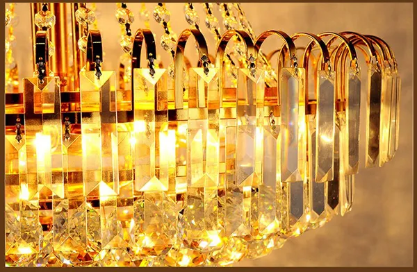 American Crystal Chandeliers Lights Fixture LED Modern Gold Crystal Chandelier Long Droplights Home Indoor Foyer Hotel Club Lobby Hall Lighting