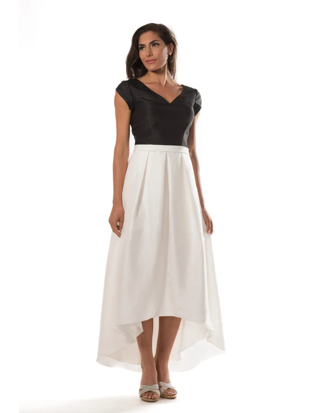 Siyah ve Beyaz Yüksek Düşük Mütevazı Gelinlik Modelleri Kollu Vintage Tafta Ülkesi Basit Düğün Konukları Elbiseler Yeni Custom Made