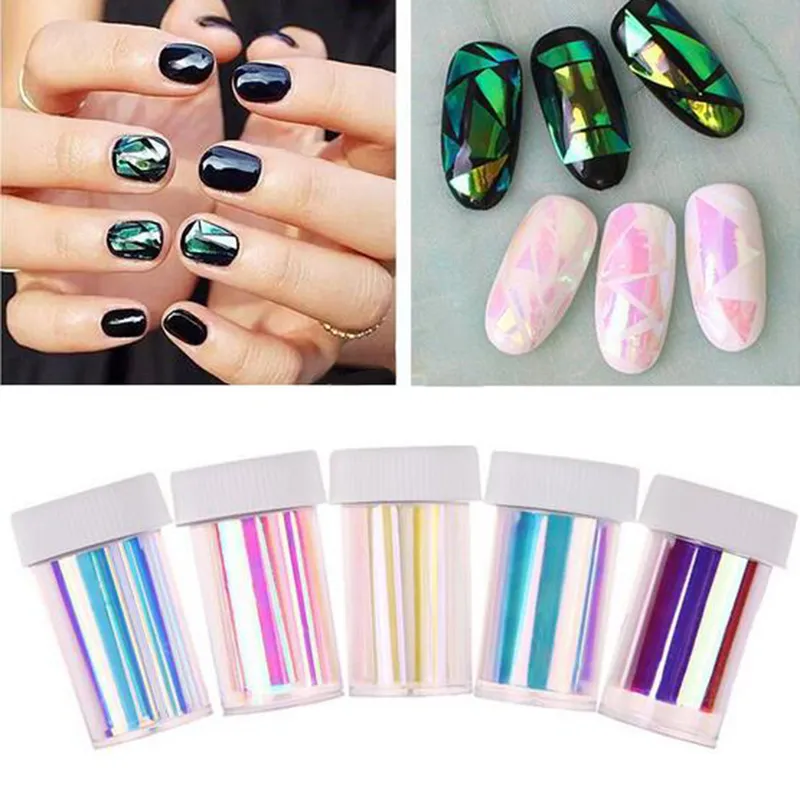 Wholesale-5pc/Lot 2016 Fashion Punk Transfer Foil Sticker Broken Glass Nail Art DIY DIY DILLE BEALL