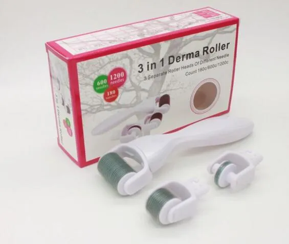 3-en-1 Derma Roller Kit Titanium Derma Roller 180 600 1200 Aiguilles Peau DermaRoller pour le corps et le visage