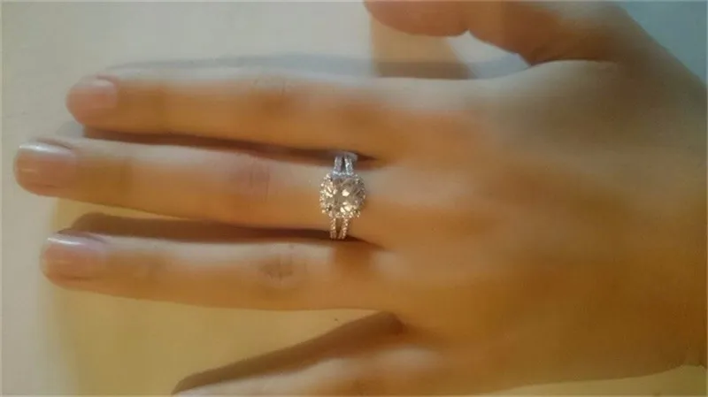 Yhamni Original Mode Smycken 925 Sterling Silver Bröllop Ringar för Kvinnor Med 8mm CZ Diamond Engagement Ring Partihandel J29HG