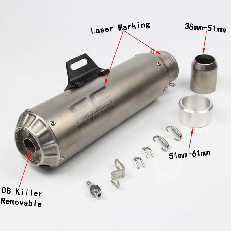 Lasermarkering SC 38-51mm Universele Motorfiets Uitlaat Uitlaatpijp met DB-moordenaar Gemodificeerde scooter