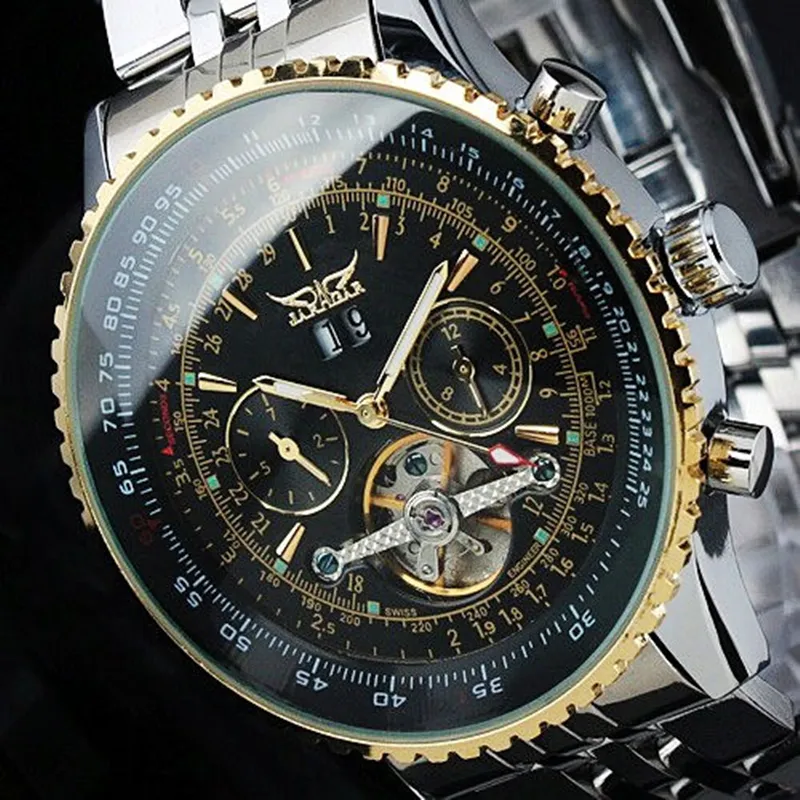 Męskie zegarki Top Marka Luksusowy Jaragar Mężczyźni Wojskowy Sport Wristwatch Automatyczny mechaniczny Tourbillon Watch Relogio Masculino