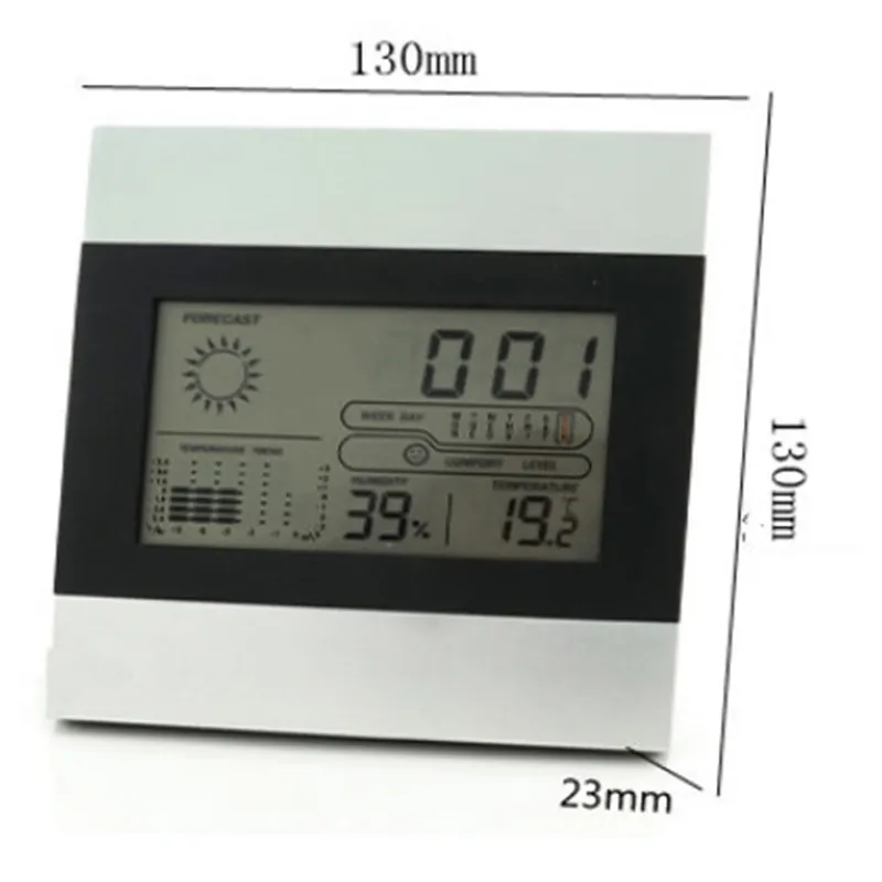 Digital LCD-batteri Termometer Tid Larm Väder Hygrometer Klocka Hem Stor Skärm Elektronisk Fuktighetstermometer Julklapp