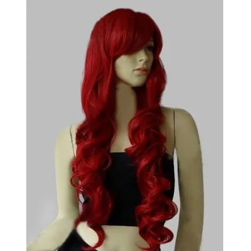 80cm Long Cosplay Rouge Foncé Perruques Dames Bouclés Perruques Perruque Peluca Peruca Parrucca Capelli Cheveux Synthétiques Wig255q