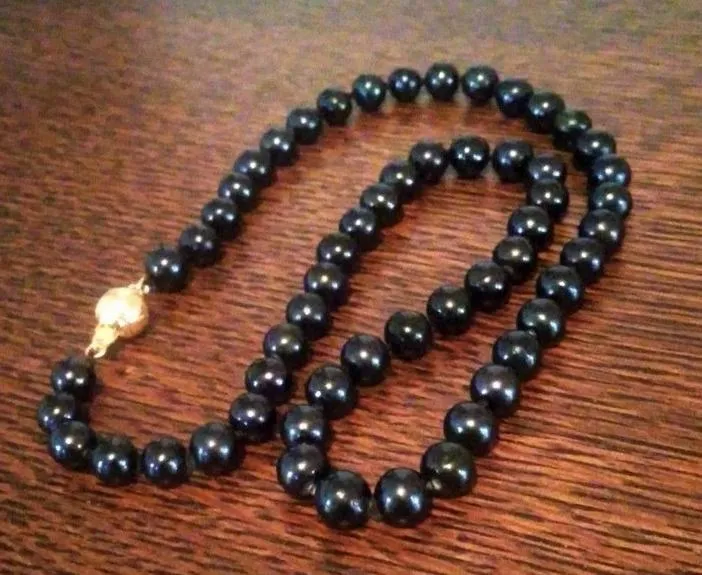 Collier de perles Akoya noires naturelles de 7 à 8 mm, fermoir en or 14 carats de 17 pouces