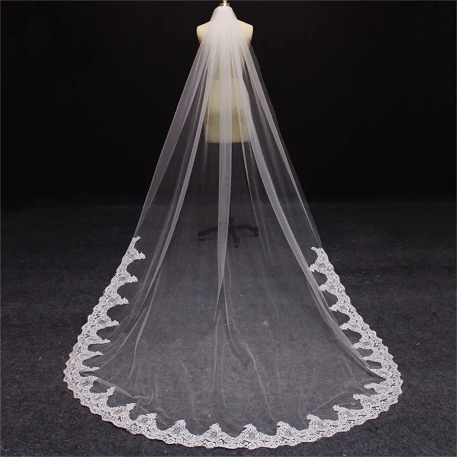 New Lace Edge 2.5 Meters Wedding Veil Velos De Novia White/Ivory Eyelash Lace Bridal Veil For Wedding Dresses