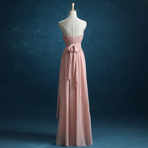 Real Pictures Dusty Rose Strapless Bridesmaid Dress High Low Chiffon ...