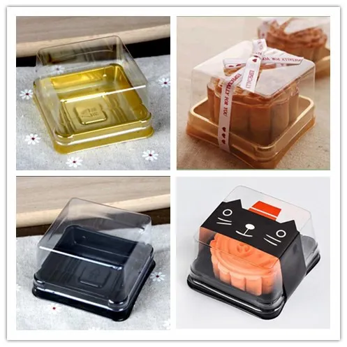 100pcs=50sets 6.8*6.8*4 cm Mini Size Clear Plastic Cake boxes Muffin Container Food Gift Packaging Wedding Supplies