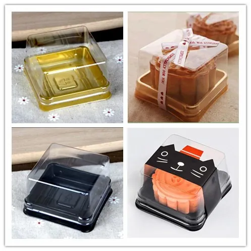 100 pcs = 50sets 6.8 * 6.8 * 4 cm Mini Tamanho Limpar caixas de bolo de plástico Muffin Recipiente alimento Presente de embalagem de casamento suprimentos
