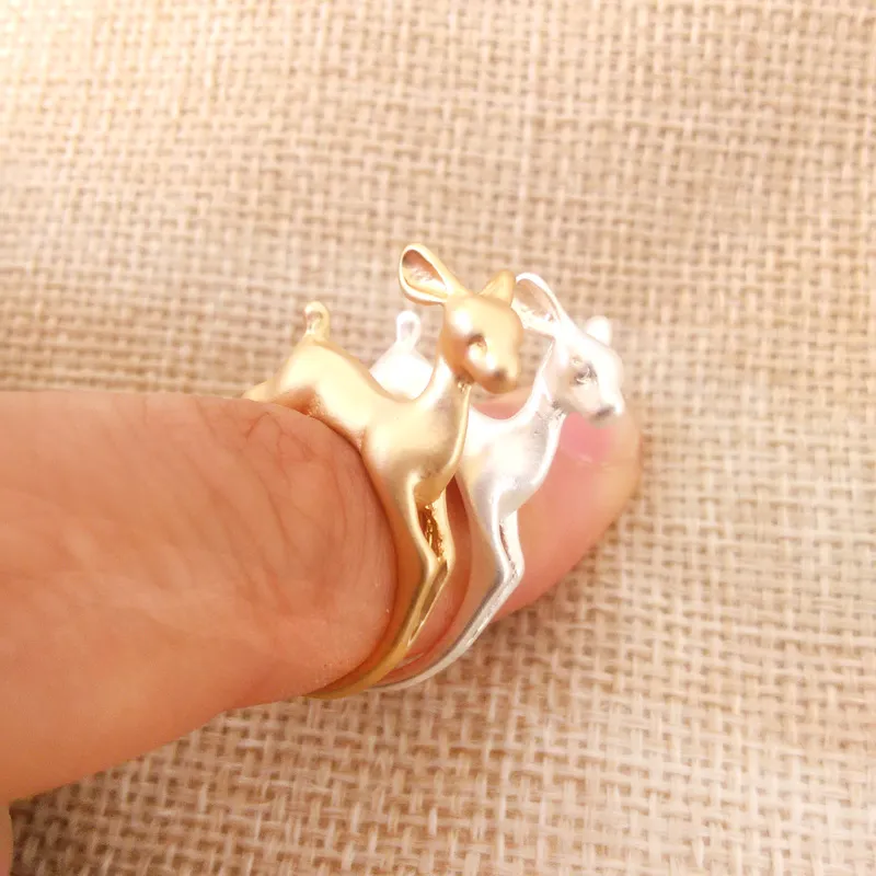 Simpatici anelli di cervo Bambi, anelli animali 3D regolabili Colore oro argento opaco Donna Bambini Migliori regali di Natale