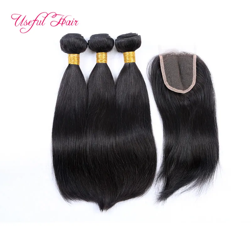 Gratis Verzending Menselijk Haar WEFTS WEAVES Sluiting Kant Frontale Bundels Braziliaanse Virgin Haar Diep Krullend Onverwerkte Naai in Hair Extensions