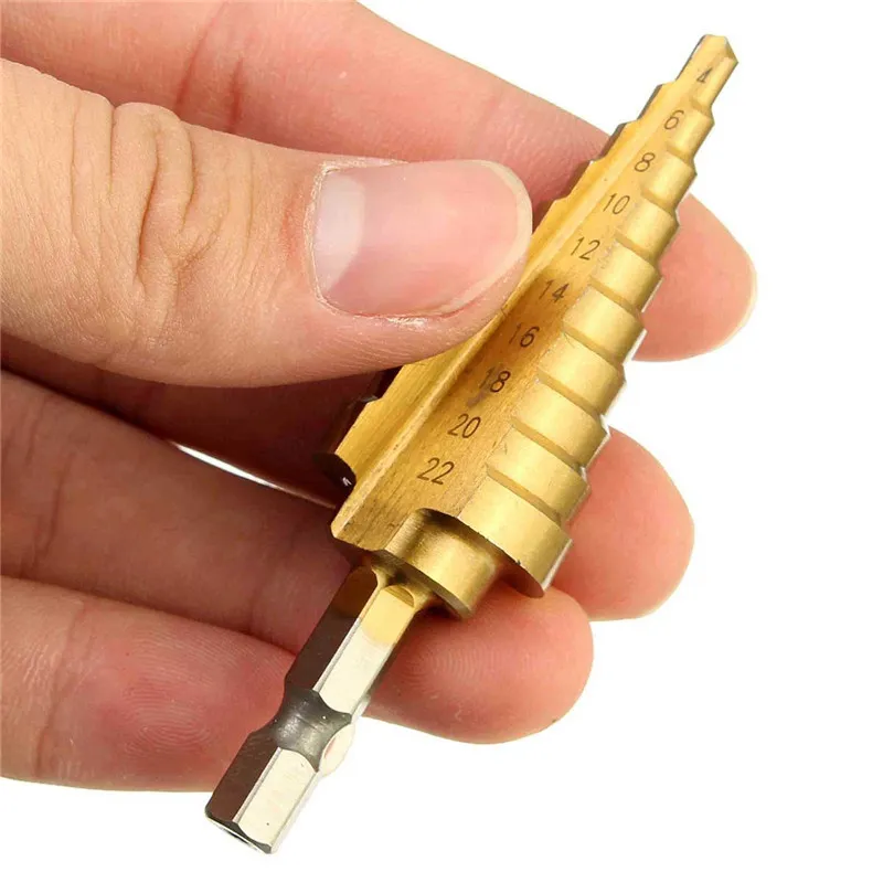 Hex Titanium Step Cone Drill Bit 4-22MM Hole Cutter HSS 4241 For Sheet Metalworking Wood Drilling High Quality Power Tools