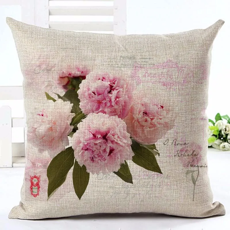 Pink Hydrangea and Blue Floral Cushion Cover, Decorative European Style  Almofada Throw Pillow Case, 45cm, Sofa Decoration