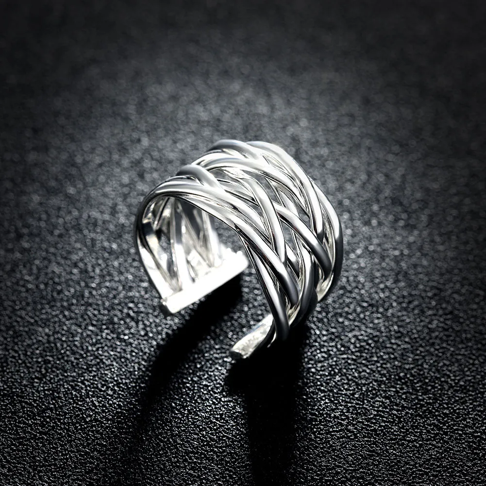 Whole 925 Sterling Silver Plated Fashion Braided ring - Opening Jewelry LKNSPCR022334r