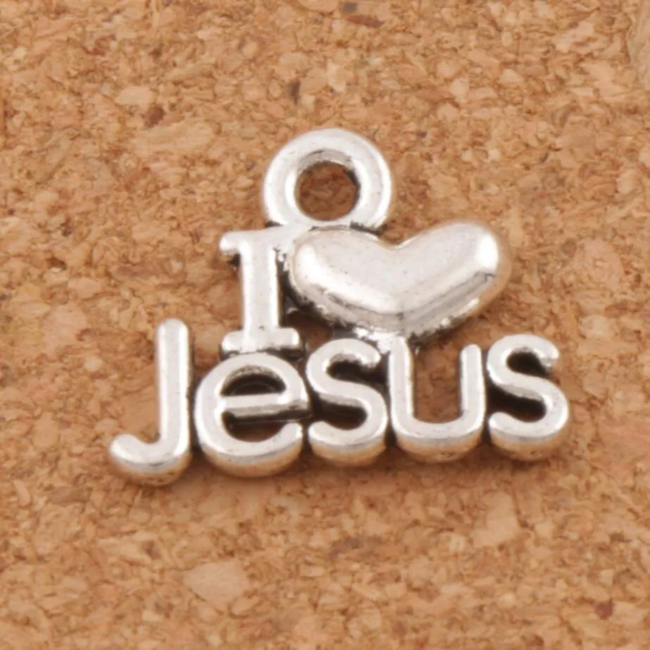 I Love Jesus Charm Beads Hangers 200 stks / partij Antiek Zilver 15.7x12.8mm Sieraden DIY Sieraden Bevindingen Componenten Fit Armbanden Ketting